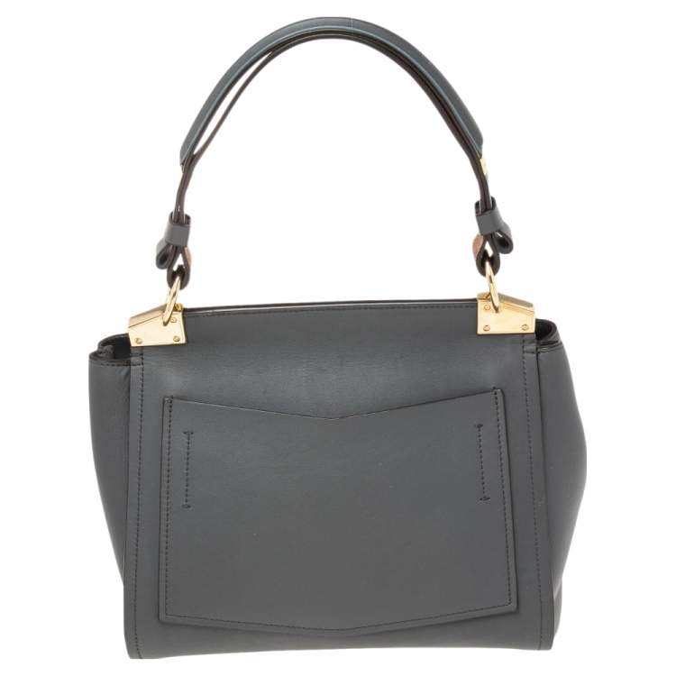 Pre Owned Givenchy Grey Leather Small Mystic Foldover Top Handle Bag