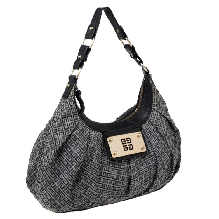Pre Owned Givenchy Black Monogram Canvas and Leather Logo Plaque Hobo