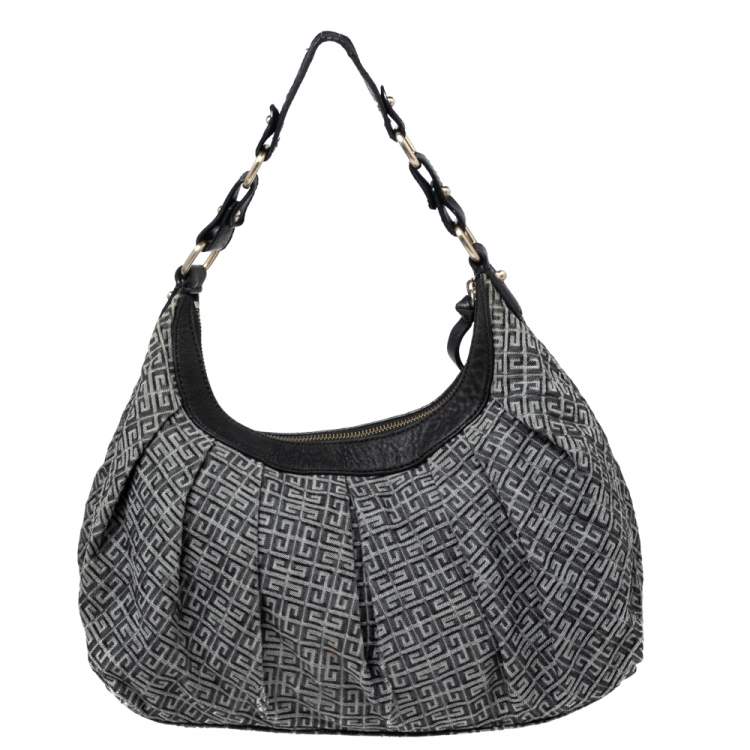 Pre Owned Givenchy Black Monogram Canvas and Leather Logo Plaque Hobo