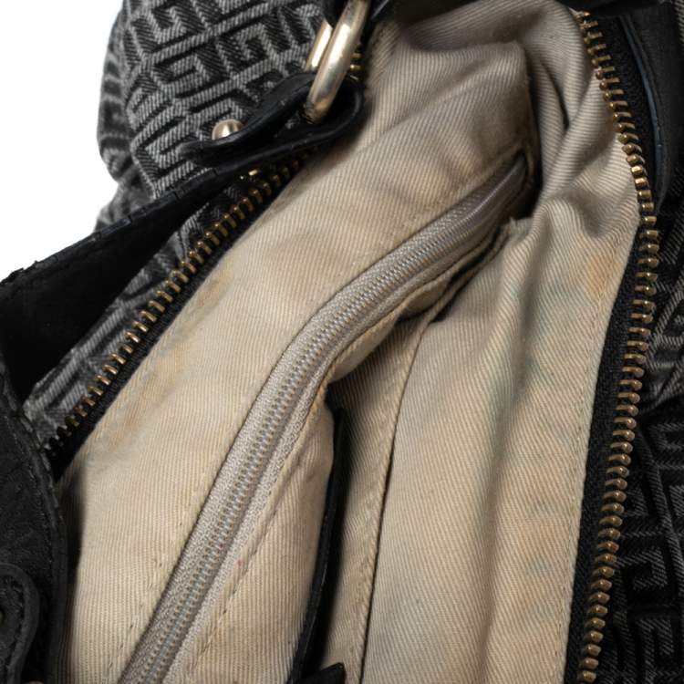 Pre Owned Givenchy Black Monogram Canvas and Leather Logo Plaque Hobo