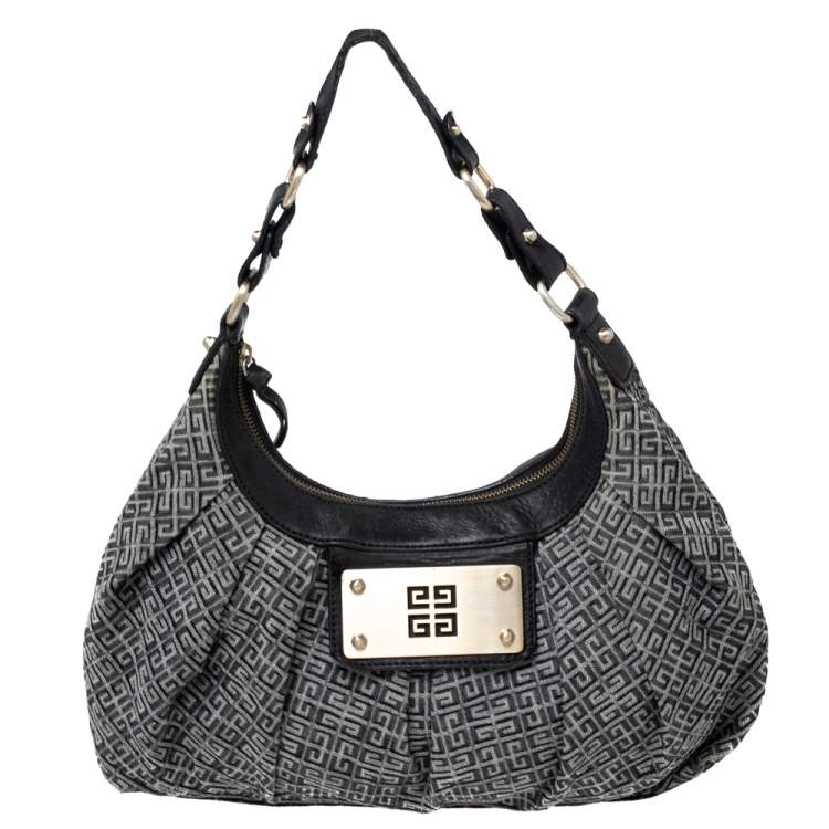 Pre Owned Givenchy Black Monogram Canvas and Leather Logo Plaque Hobo