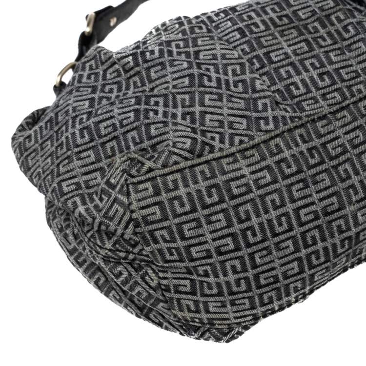 Pre Owned Givenchy Black Monogram Canvas and Leather Logo Plaque Hobo