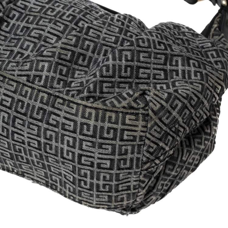 Pre Owned Givenchy Black Monogram Canvas and Leather Logo Plaque Hobo