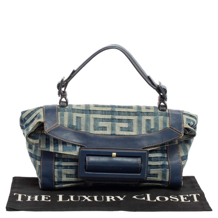 Pre Owned Givenchy Blue/White Denim And Leather Top Handle Bag