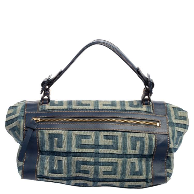 Pre Owned Givenchy Blue/White Denim And Leather Top Handle Bag