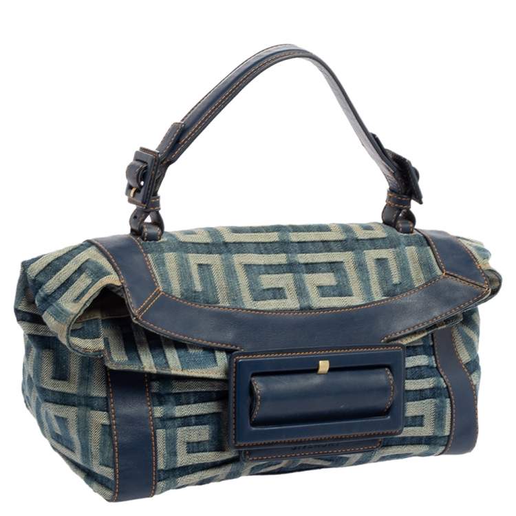 Pre Owned Givenchy Blue/White Denim And Leather Top Handle Bag