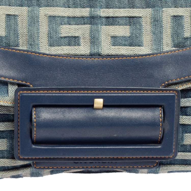 Pre Owned Givenchy Blue/White Denim And Leather Top Handle Bag