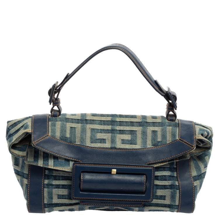 Pre Owned Givenchy Blue/White Denim And Leather Top Handle Bag