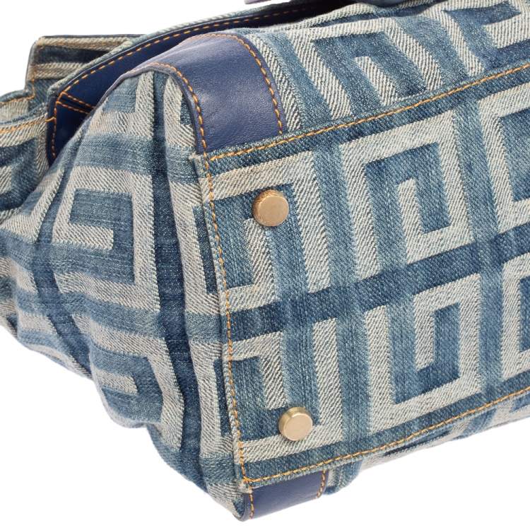 Pre Owned Givenchy Blue/White Denim And Leather Top Handle Bag