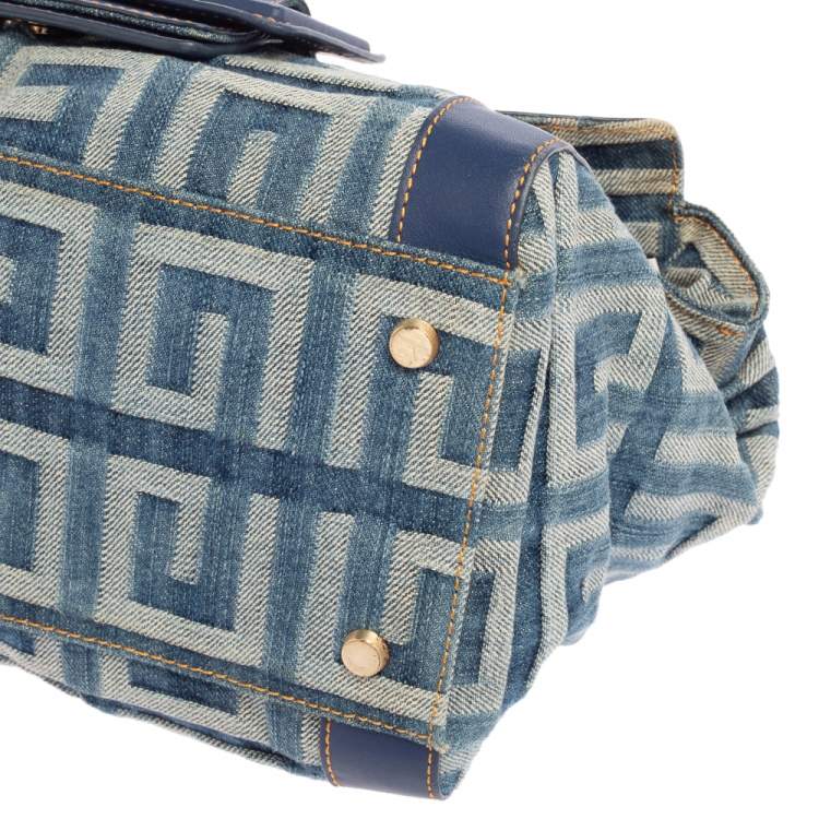 Pre Owned Givenchy Blue/White Denim And Leather Top Handle Bag