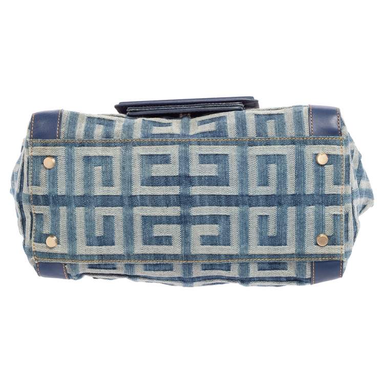 Pre Owned Givenchy Blue/White Denim And Leather Top Handle Bag