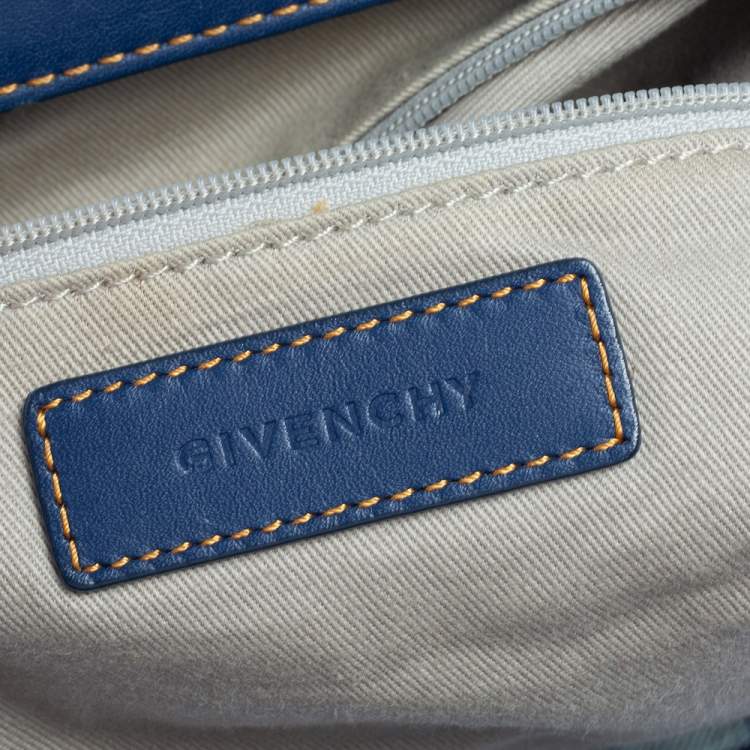 Pre Owned Givenchy Blue/White Denim And Leather Top Handle Bag