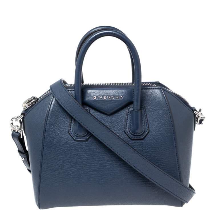 Pre Owned Givenchy Navy Blue Leather Mini Antigona Satchel