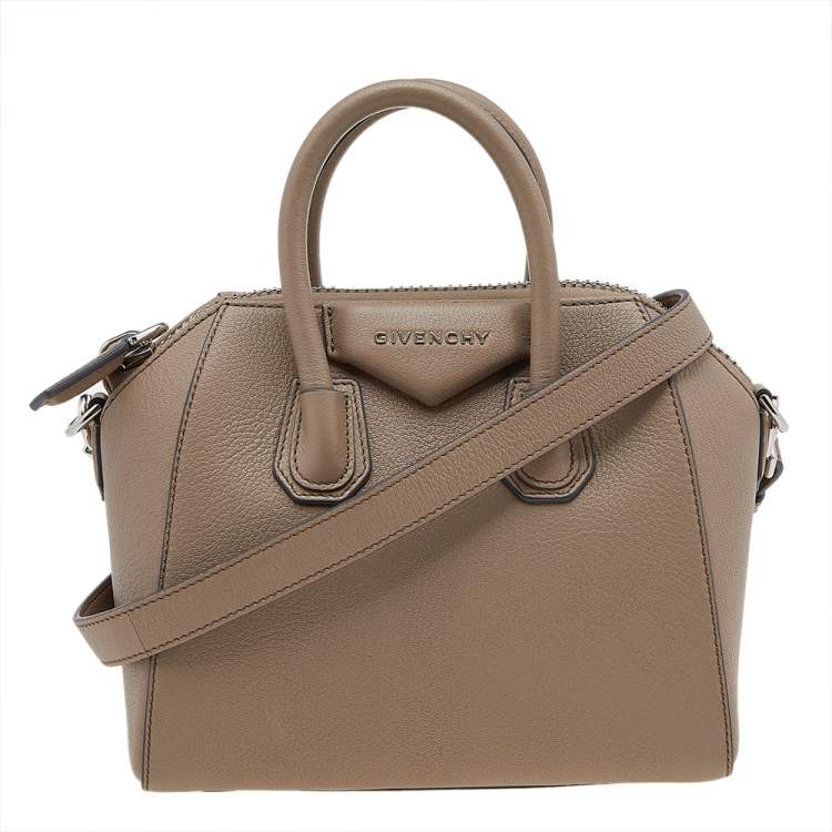 Pre Owned Givenchy Dark Beige Leather Mini Antigona Satchel