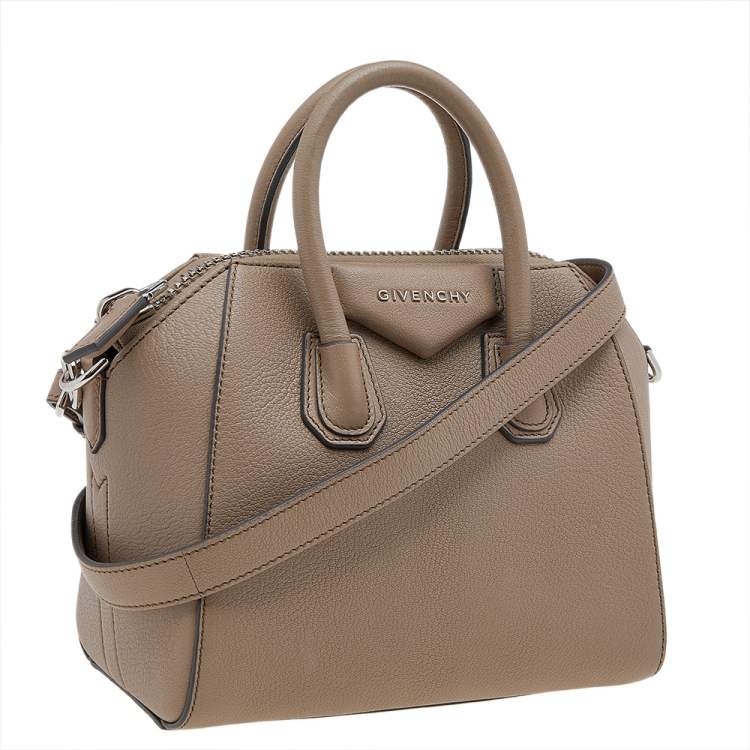 Pre Owned Givenchy Dark Beige Leather Mini Antigona Satchel