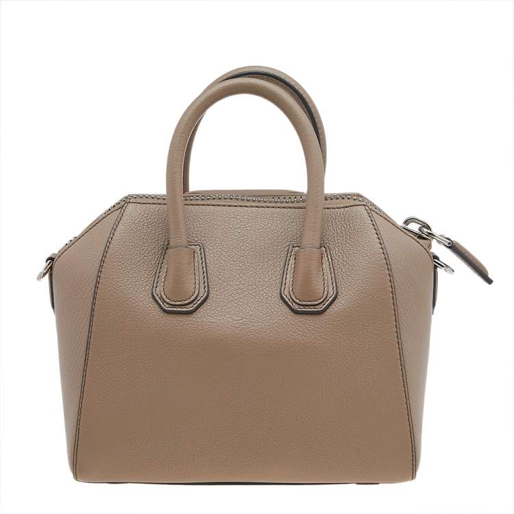 Pre Owned Givenchy Dark Beige Leather Mini Antigona Satchel
