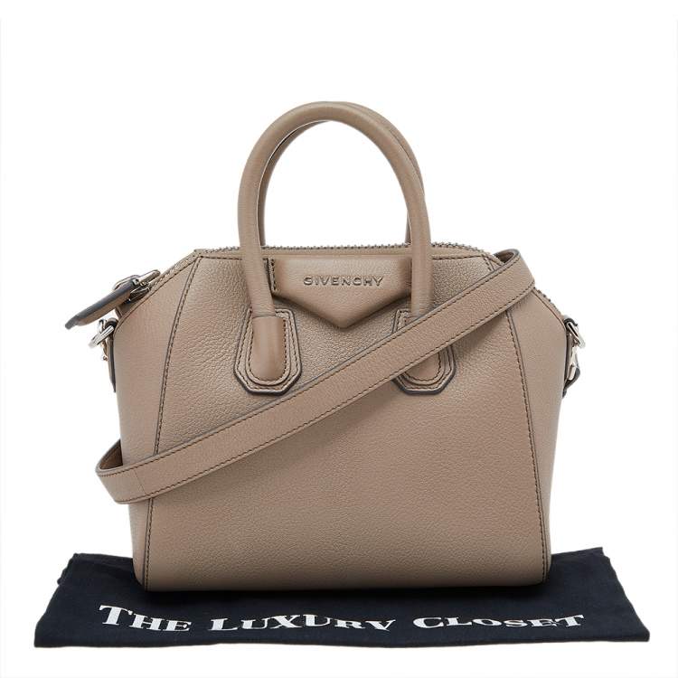 Pre Owned Givenchy Dark Beige Leather Mini Antigona Satchel