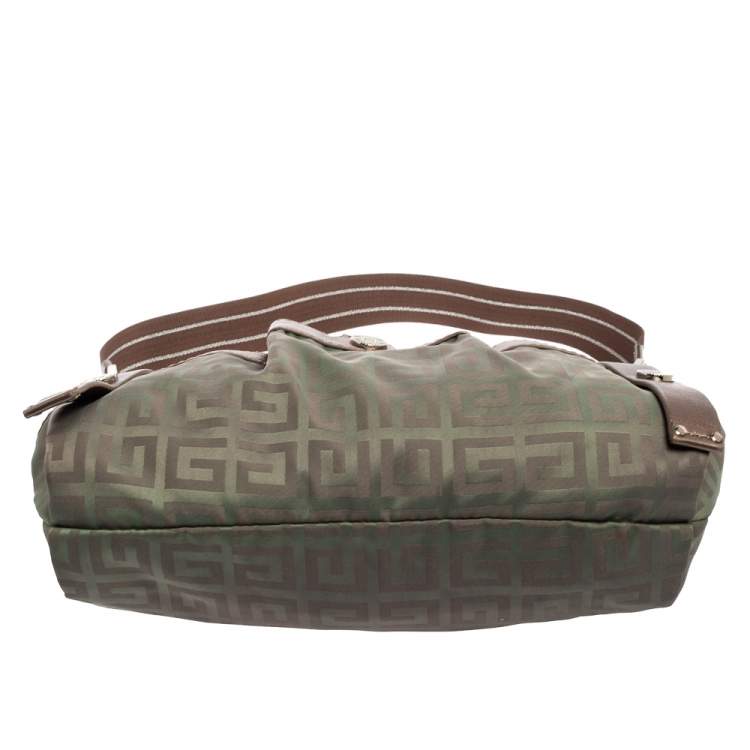 Pre Owned Givenchy Green/Brown Monogram Fabric and Leather Clasp Flap Hobo
