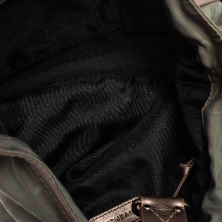Pre Owned Givenchy Green/Brown Monogram Fabric and Leather Clasp Flap Hobo