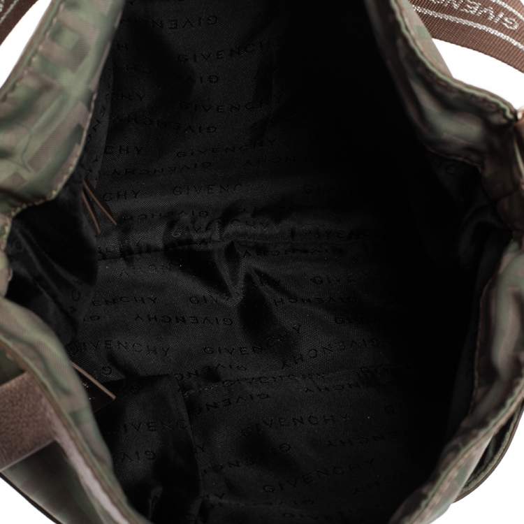 Pre Owned Givenchy Green/Brown Monogram Fabric and Leather Clasp Flap Hobo