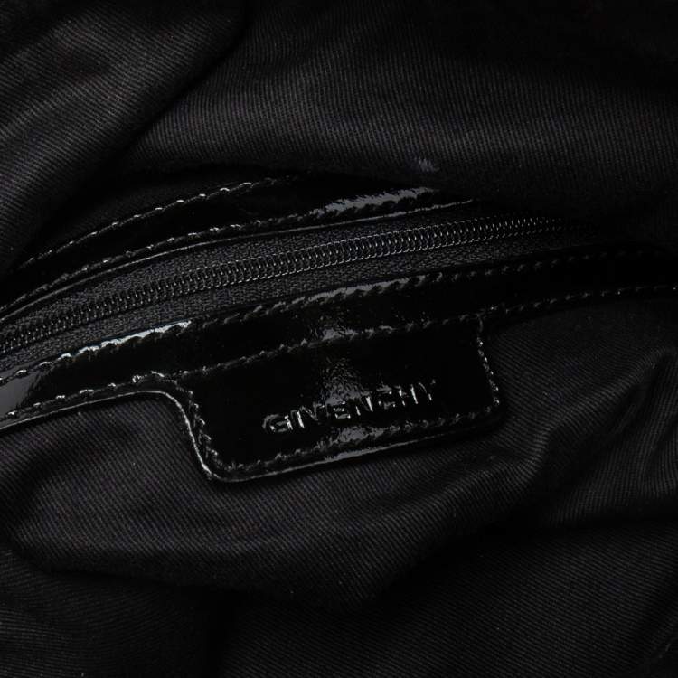 Pre Owned Givenchy Black Monogram Nylon and Patent Leather Metal Handle Hobo
