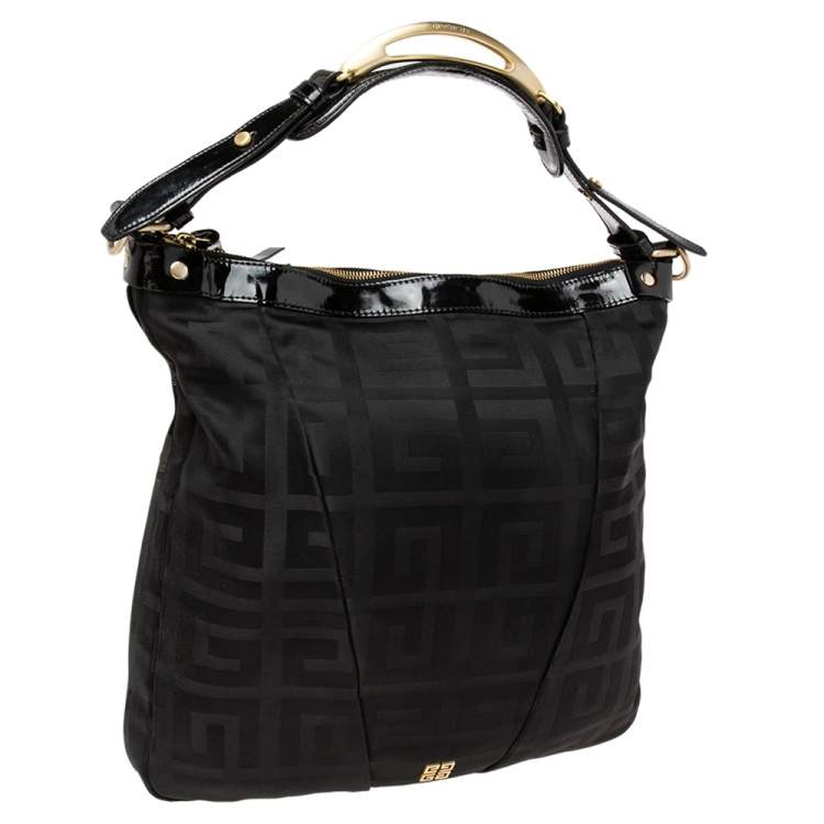 Pre Owned Givenchy Black Monogram Nylon and Patent Leather Metal Handle Hobo