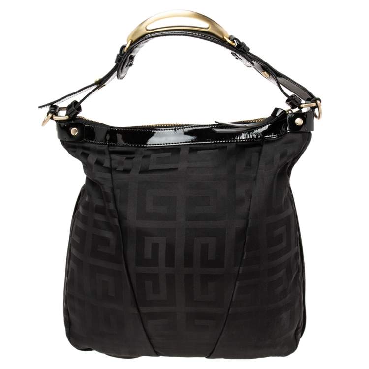 Pre Owned Givenchy Black Monogram Nylon and Patent Leather Metal Handle Hobo