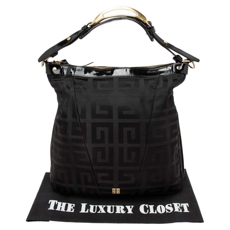 Pre Owned Givenchy Black Monogram Nylon and Patent Leather Metal Handle Hobo