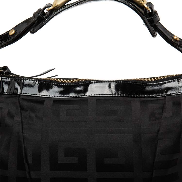 Pre Owned Givenchy Black Monogram Nylon and Patent Leather Metal Handle Hobo