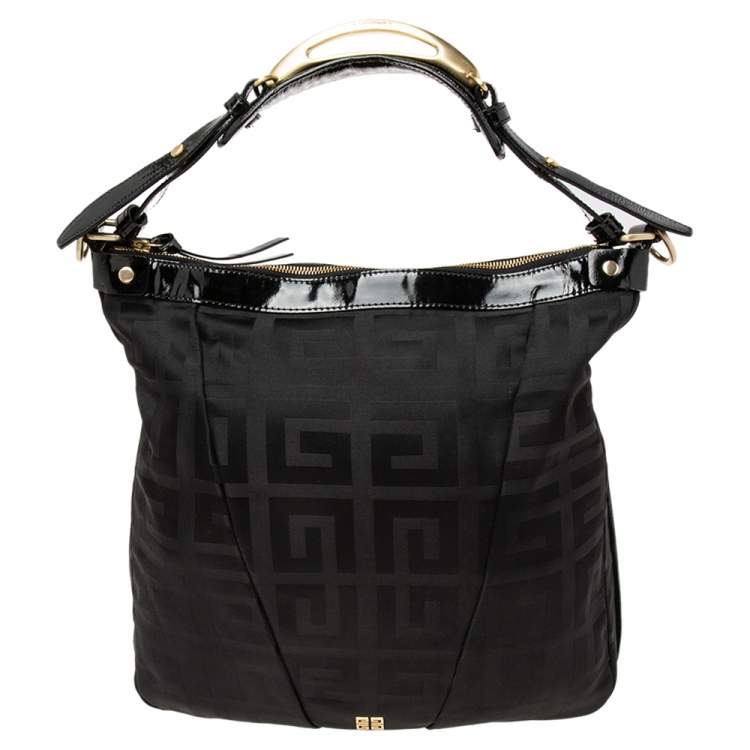 Pre Owned Givenchy Black Monogram Nylon and Patent Leather Metal Handle Hobo