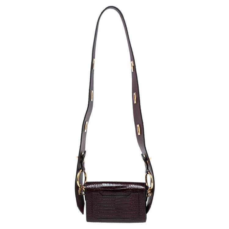 Pre Owned Givenchy Dark Burgundy Croc Embossed Leather Nano Eden Shoulder Bag