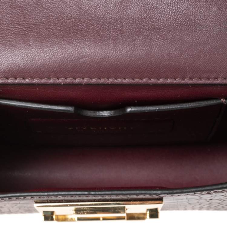 Pre Owned Givenchy Dark Burgundy Croc Embossed Leather Nano Eden Shoulder Bag