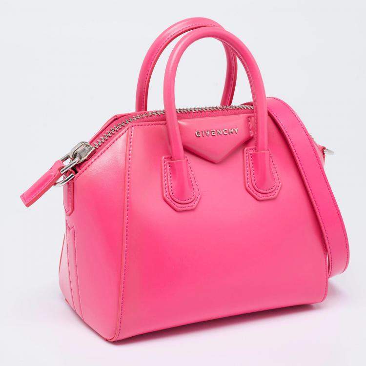 Pre Owned Givenchy Neon Pink Leather Mini Antigona Satchel