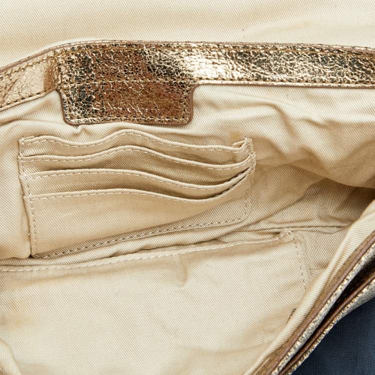 Pre Owned Givenchy Gold Crinkled Leather Cut Out Metal Handle Clutch