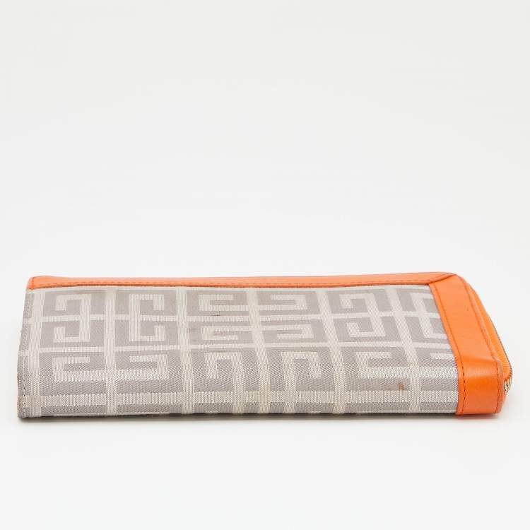 Pre Owned Givenchy Orange/Grey Signature Canvas And Leather Wallet
