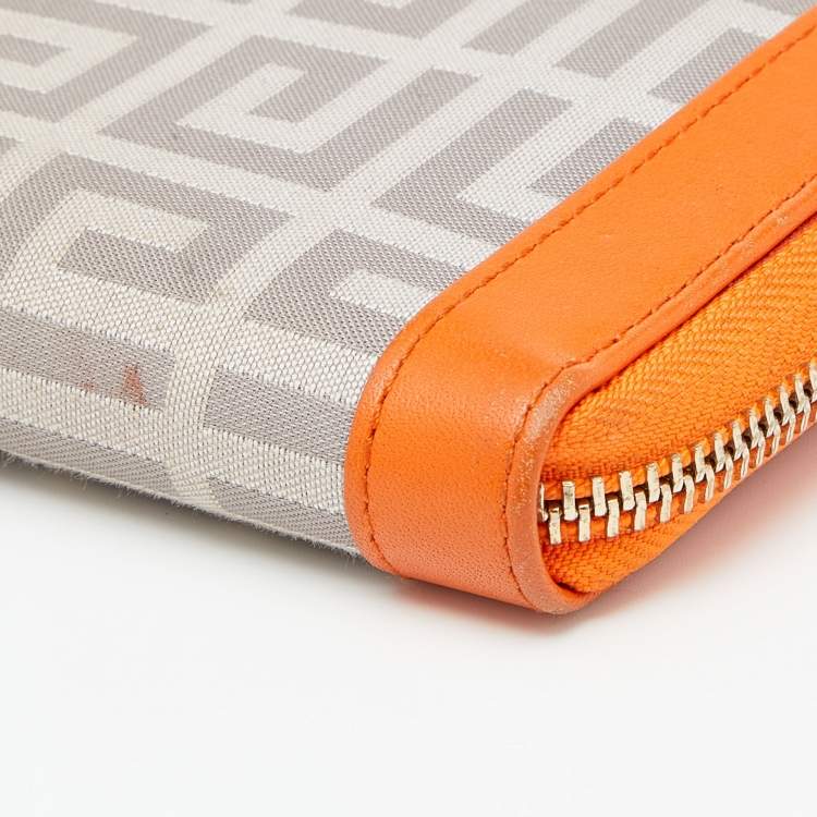 Pre Owned Givenchy Orange/Grey Signature Canvas And Leather Wallet
