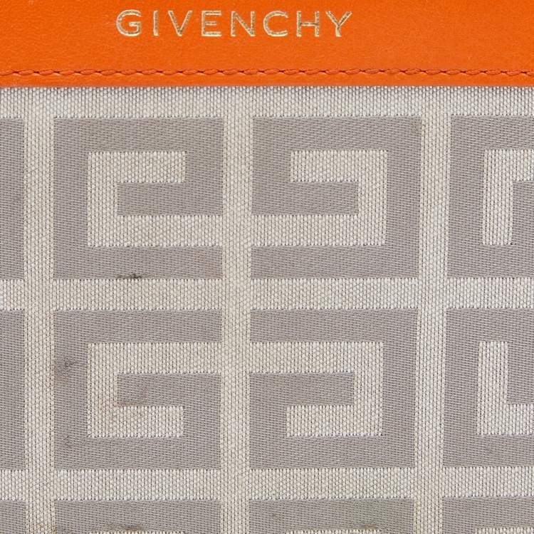 Pre Owned Givenchy Orange/Grey Signature Canvas And Leather Wallet
