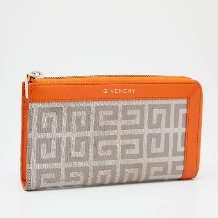 Pre Owned Givenchy Orange/Grey Signature Canvas And Leather Wallet