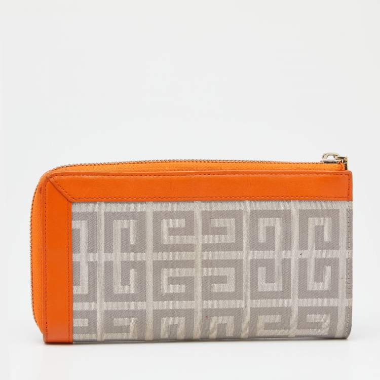 Pre Owned Givenchy Orange/Grey Signature Canvas And Leather Wallet