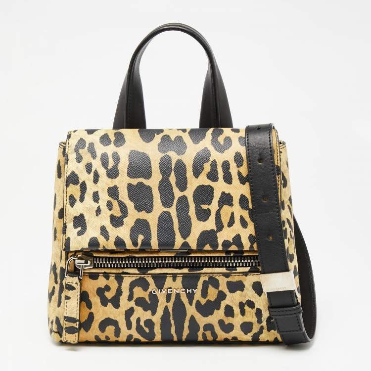 Pre Owned Givenchy Yellow/Black Leopard Print Leather Mini Pandora Pure Top Handle Bag
