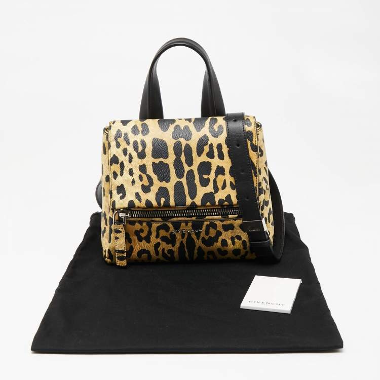 Pre Owned Givenchy Yellow/Black Leopard Print Leather Mini Pandora Pure Top Handle Bag
