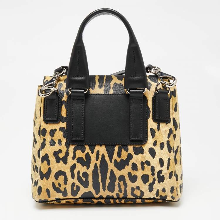 Pre Owned Givenchy Yellow/Black Leopard Print Leather Mini Pandora Pure Top Handle Bag