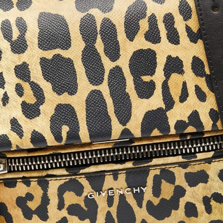 Pre Owned Givenchy Yellow/Black Leopard Print Leather Mini Pandora Pure Top Handle Bag