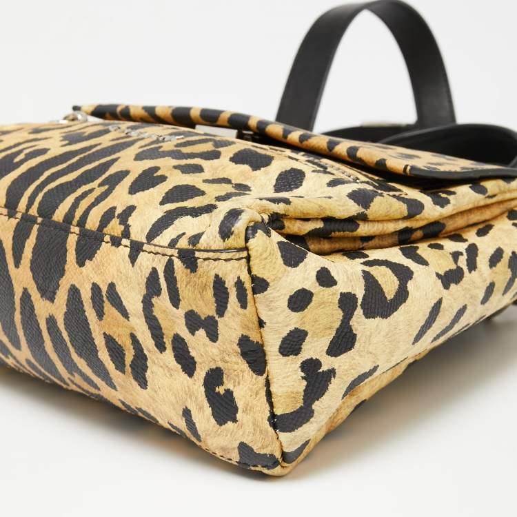 Pre Owned Givenchy Yellow/Black Leopard Print Leather Mini Pandora Pure Top Handle Bag