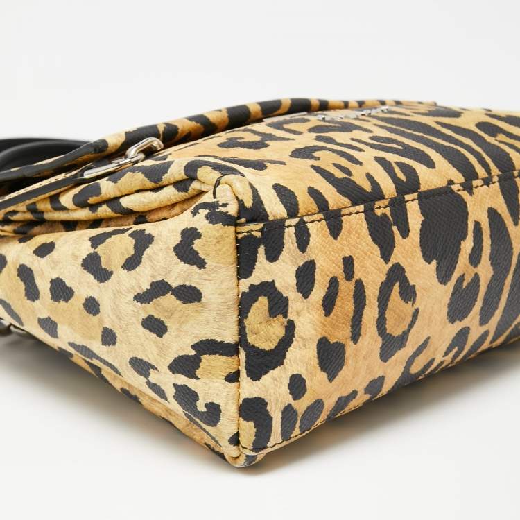 Pre Owned Givenchy Yellow/Black Leopard Print Leather Mini Pandora Pure Top Handle Bag