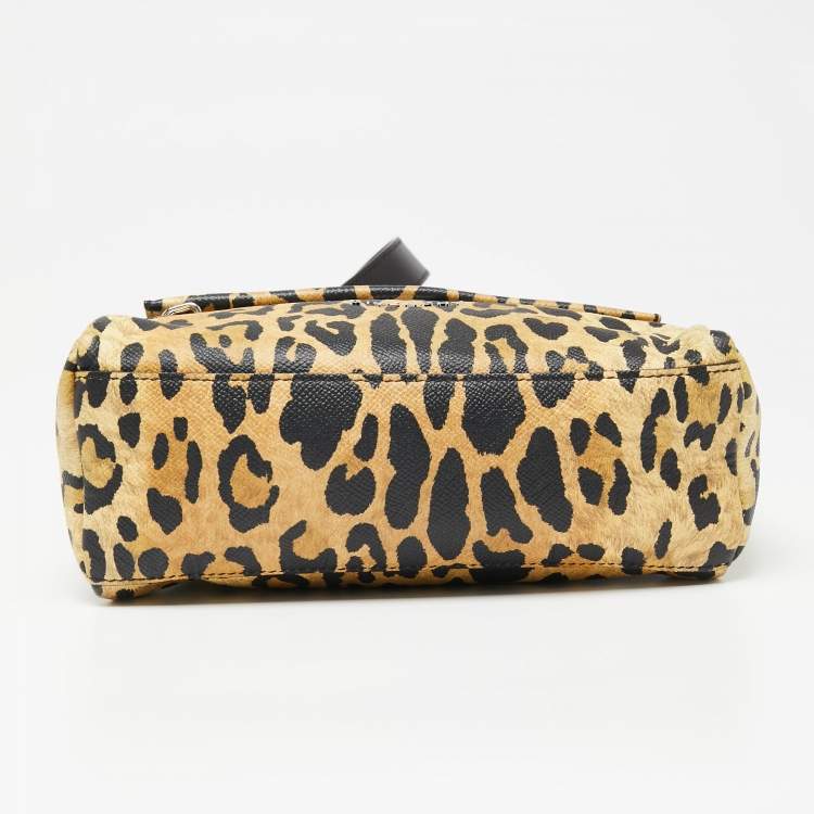 Pre Owned Givenchy Yellow/Black Leopard Print Leather Mini Pandora Pure Top Handle Bag