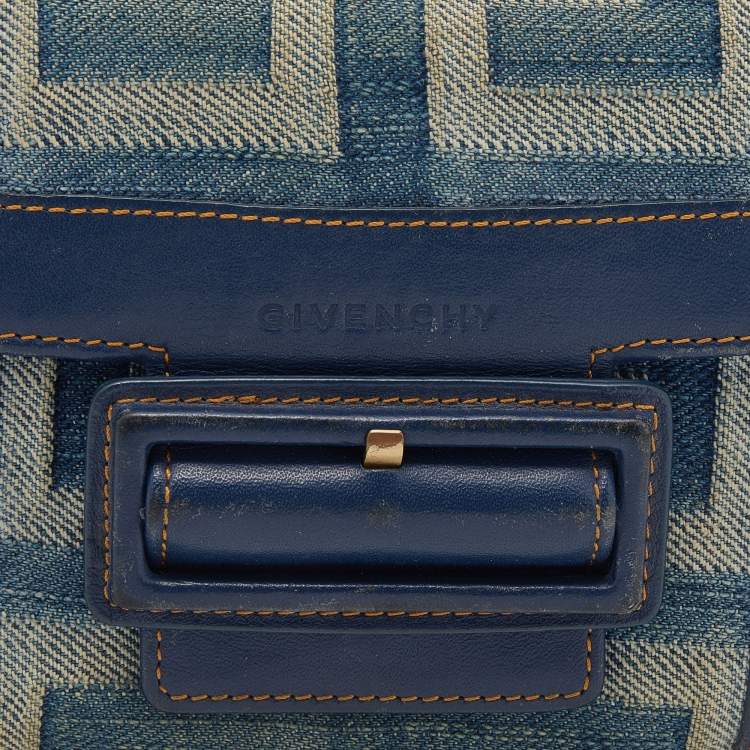 Pre Owned Givenchy Blue Denim an Leather Trifold Wallet
