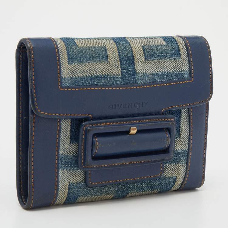 Pre Owned Givenchy Blue Denim an Leather Trifold Wallet