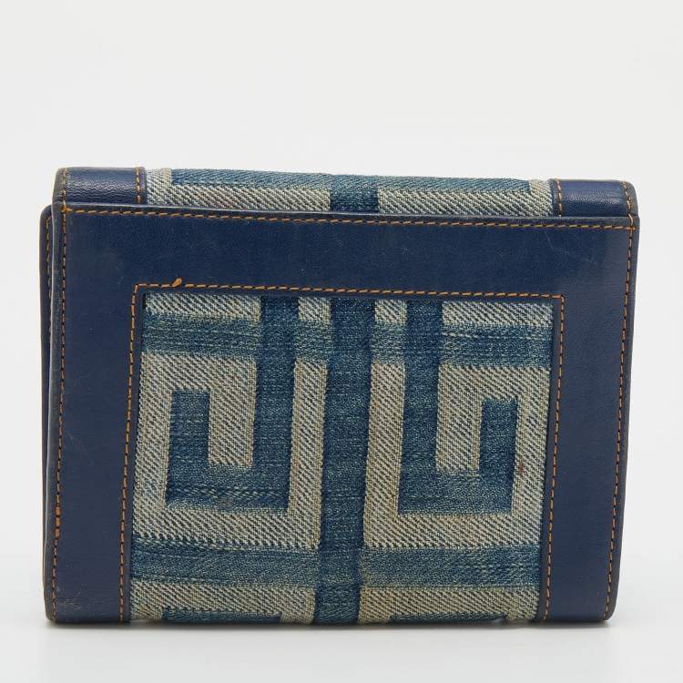 Pre Owned Givenchy Blue Denim an Leather Trifold Wallet