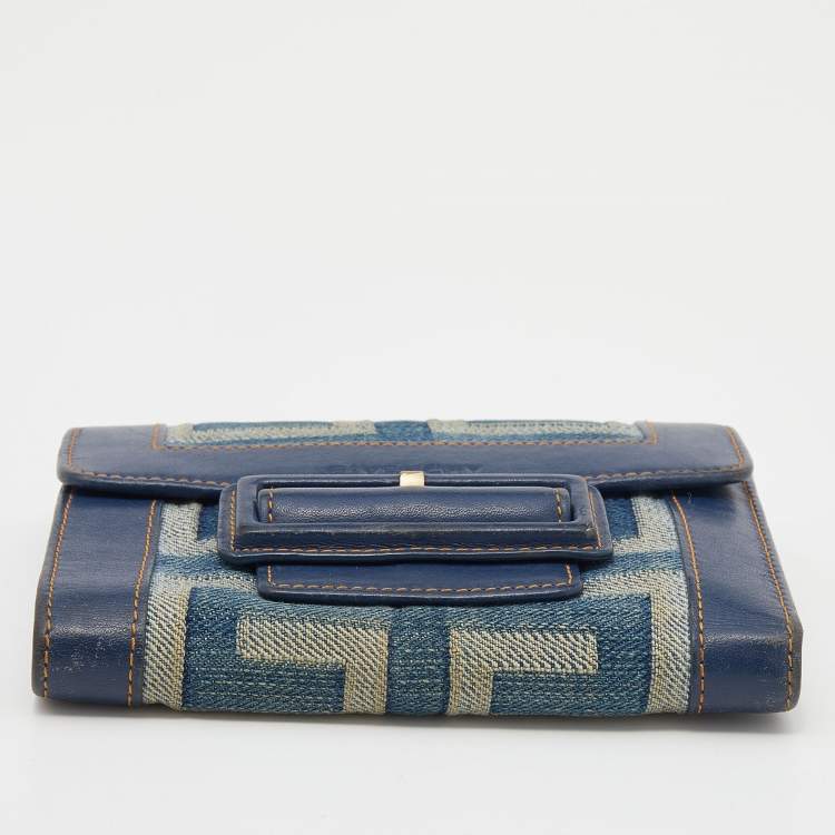 Pre Owned Givenchy Blue Denim an Leather Trifold Wallet